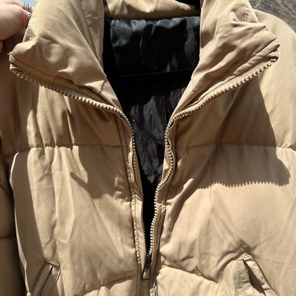 Trendy Camel Toned Nude Zip Up Front Overstuffed Puffer Coat Jacket - Picture 5 of 6